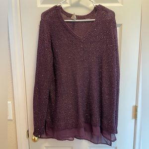 **SOLD** Purple Sparkle Sweater with Chiffon Detail on the Bottom